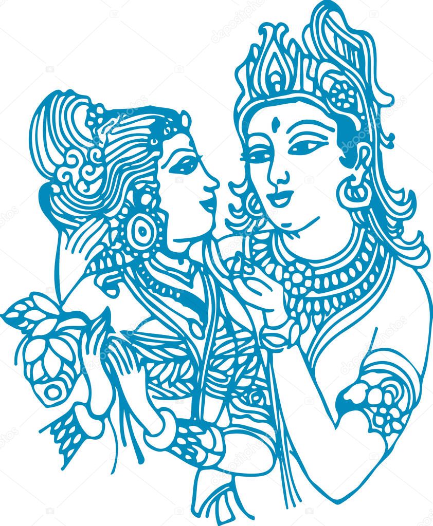 Drawing or Sketch of different types of Lord Krishna, Vishnu Avatar outline editable illustration