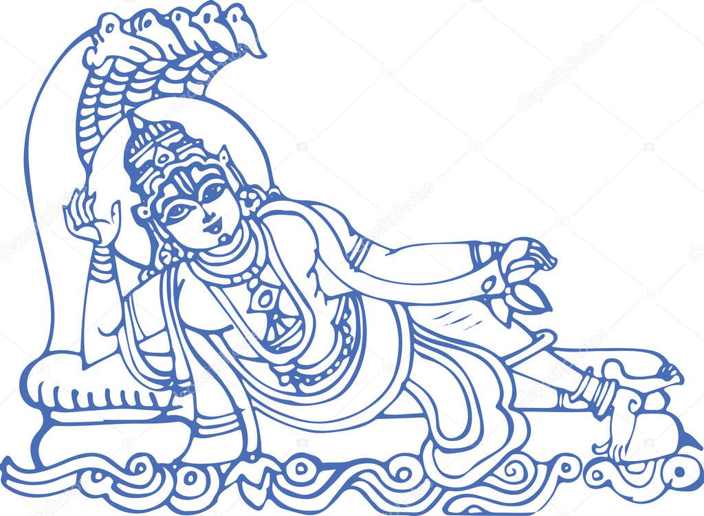 Drawing or Sketch of different types of Lord Krishna, Vishnu Avatar outline editable illustration