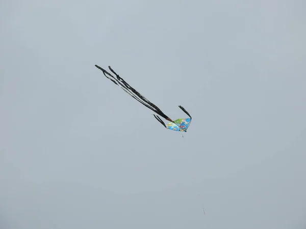 Primer Plano Cometas Colores Volando Viento Ciudad Bangalore Con Cielo — Foto de Stock