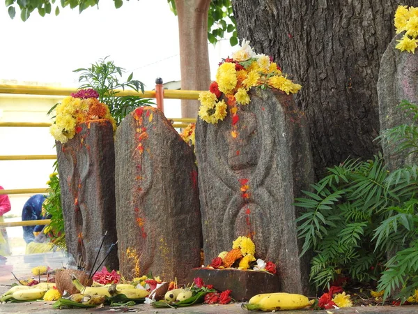 Channapatna Karnataka India Ago 2021 Primer Plano Estatua Serpiente Piedra — Foto de Stock