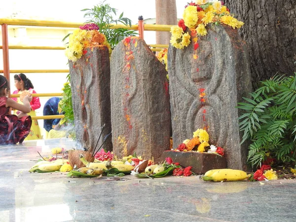 Channapatna Karnataka India Ago 2021 Primer Plano Estatua Serpiente Piedra — Foto de Stock