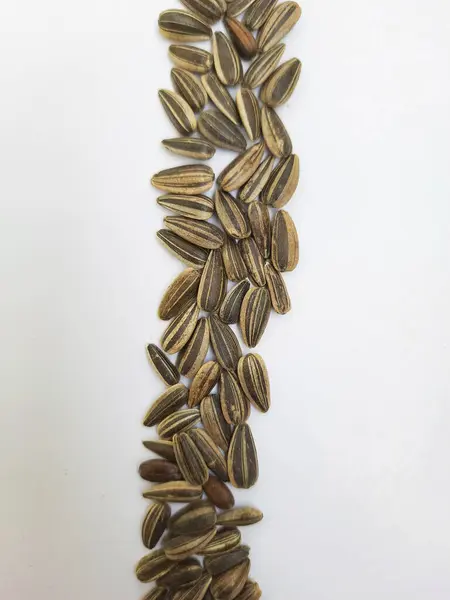 Zbliżenie Stosu Sterty Czarnego Koloru Nasion Słonecznika Teksturą Powłoki Izolowane — Zdjęcie stockowe