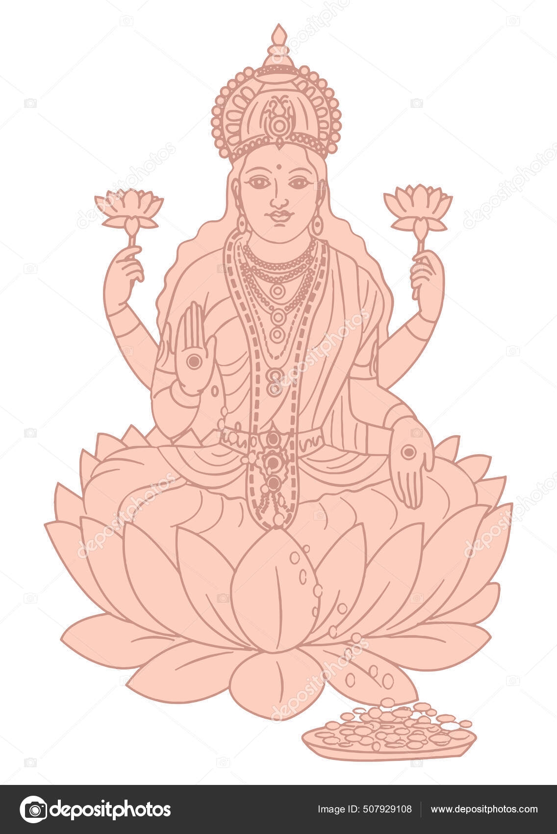 Tegning Eller Skisse Lord Venkateshwara Gudinne Lakshmi Tegn Symboler  Omrisset stockvektor © manjunaths88@gmail.com #507929108, image size:1136x1700