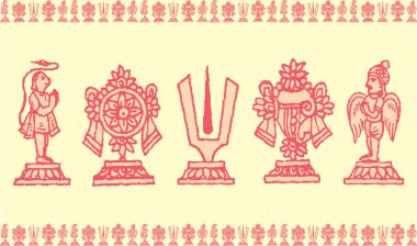 Lord Venkateshwara ve Tanrıça Lakshmi İmza ve Sembollerinin çizimi veya çizimi düzenlenebilir çizimler