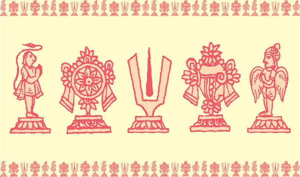 Disegno Schizzo Lord Venkateshwara Dea Lakshmi Segno Simboli Delineano Illustrazione — Vettoriale Stock