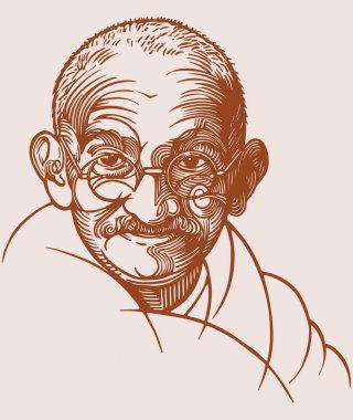 Hint Ulusunun ve Özgürlük Savaşçısı Mahatma Gandhi 'nin çizimi veya çizimi
