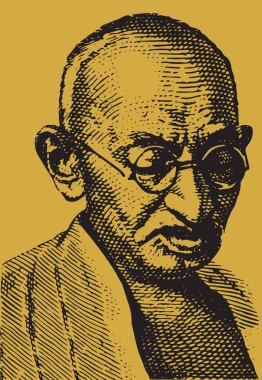 Hint Ulusunun ve Özgürlük Savaşçısı Mahatma Gandhi 'nin çizimi veya çizimi