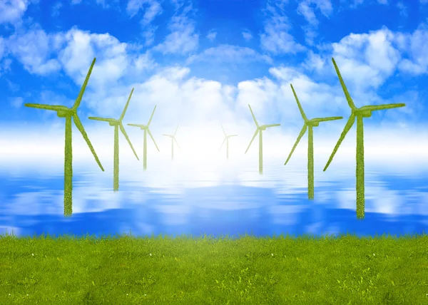 Πράσινη ενέργεια, eco ανεμόμυλοι ως φόντο — Φωτογραφία Αρχείου