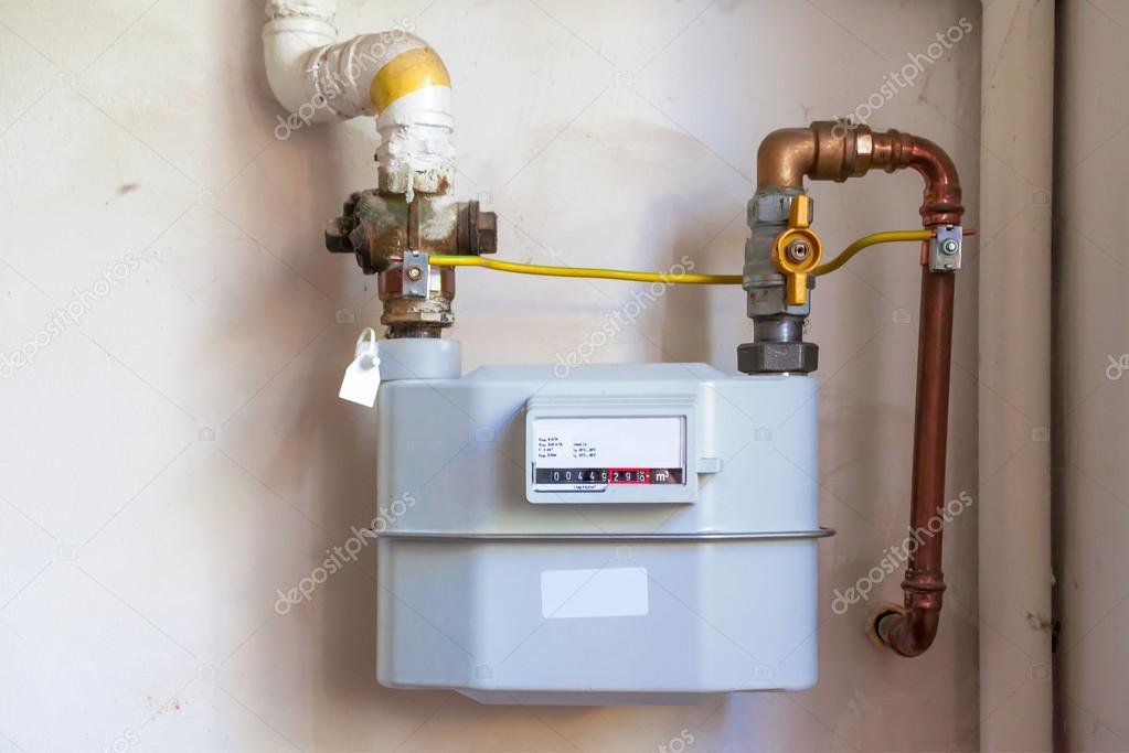 Gas meter on the white wall
