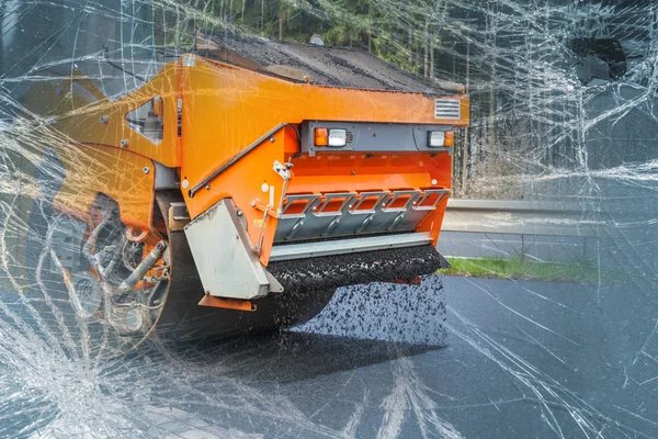 Road roller flattening new asphalt — Stock Photo, Image