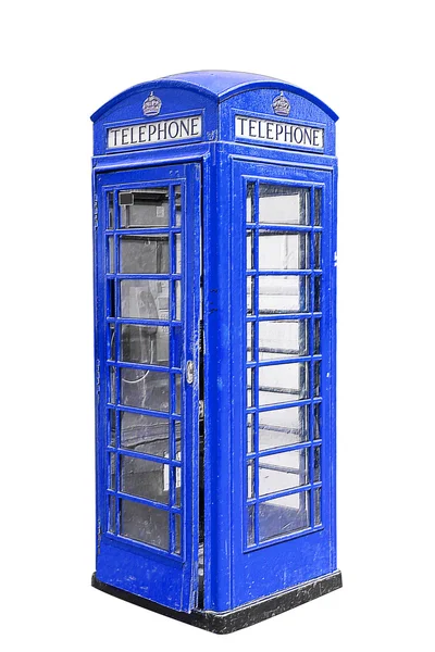 Klassiska brittiska blå telefonkiosk i London Storbritannien, isolerad på vit — Stockfoto