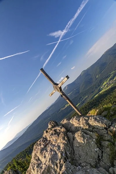 Wooden Cross Summit Mountain Grosser Osser National Park Bavarian Forest — Stock Photo, Image