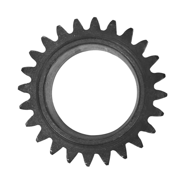 Μεταλλικό μαύρο cogwheel που απομονώνονται σε λευκό φόντο — Φωτογραφία Αρχείου