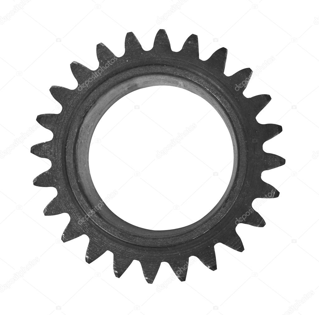 Metal black cogwheel isolated on white background