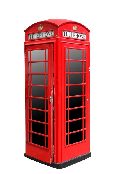 Класичні британські червоний телефонна будка в Лондоні Великобританії, ізольовані на білому — стокове фото