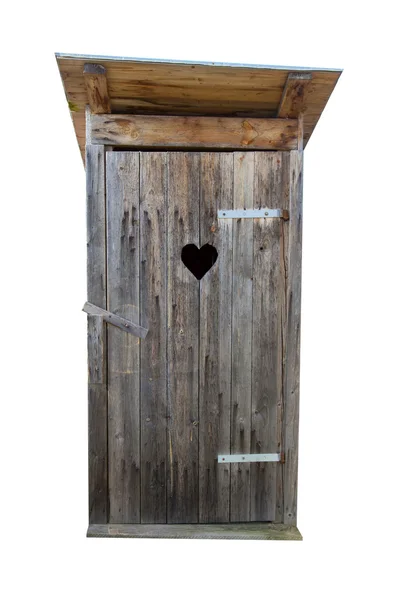 Beyaz izole küçük ahşap açık havada tuvalet