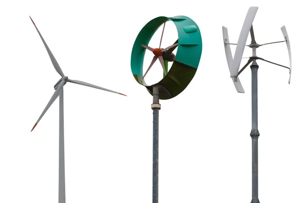 Kleine windturbines. Geïsoleerd op witte achtergrond. — Stockfoto