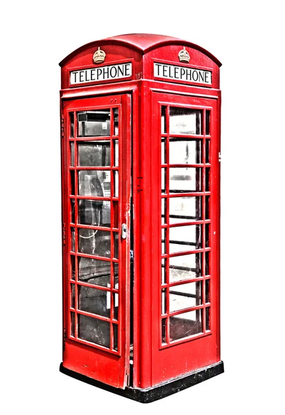 Classica cabina telefonica rossa britannica a Londra Regno Unito, isolata su bianco, hdr — Foto Stock