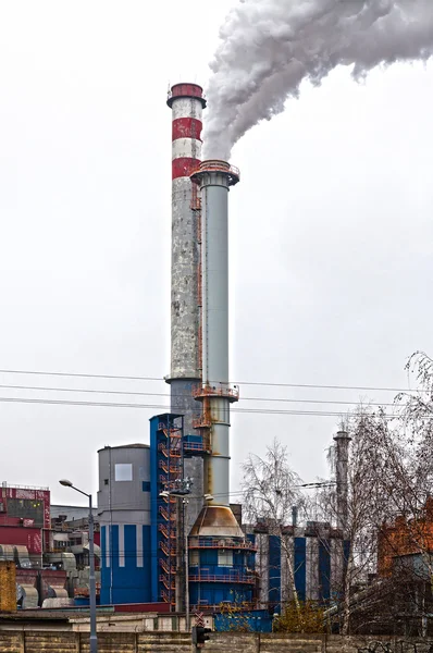 Factory, two smoking chimneys — Stock Photo, Image