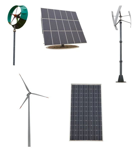Piccole turbine eoliche e pannello solare. Isolato su sfondo bianco — Foto Stock