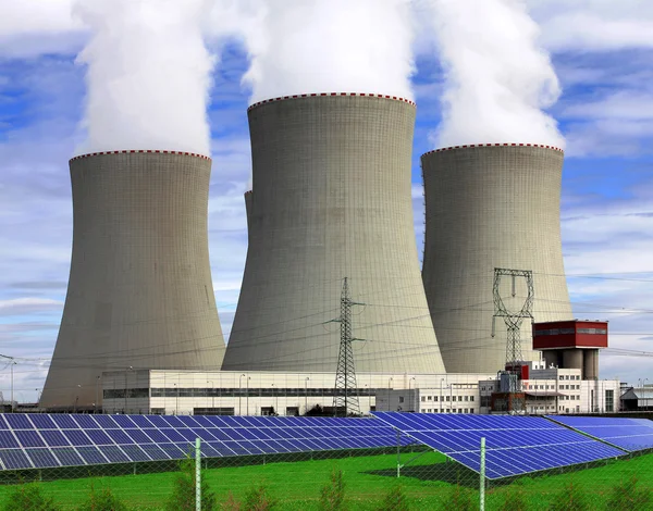 Nuclear power plant Temelin with solar panels in Czech Republic Europe — Stock Photo, Image