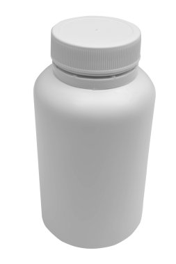 Beyaz arka plan üzerinde izole boş ilaç şişesi