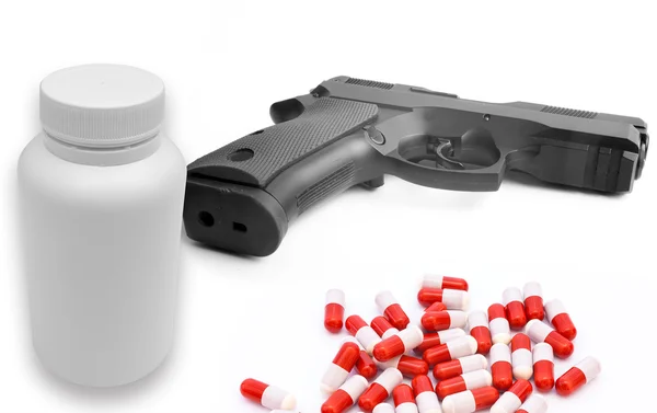 Handeldvapen med piller, livet går neråt — Stockfoto