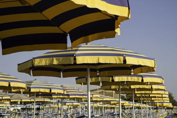 亚得里亚海的遮阳伞和日光浴浴床 — 图库照片