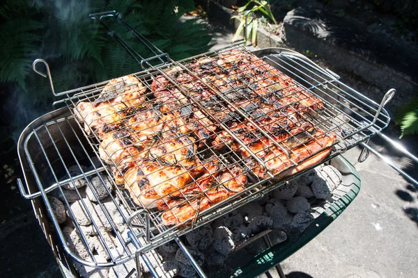 Ребрышки барбекю и колбаса с курицей — стоковое фото