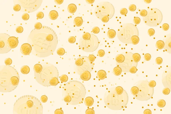 Gold Coins Dollar Euro Bitcoin Seamless Pattern — Stock Vector