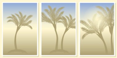 Palmiye ağaçları siluetleri ve çöl duvarındaki güneş sanat vektörü se; duvar sanatı, poster, duvar kağıdı, baskı için