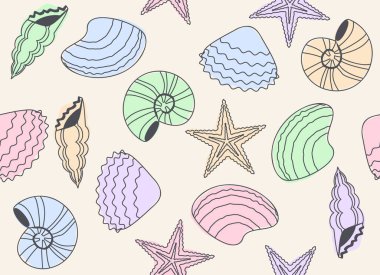 çok renkli deniz kabukları çizen, pürüzsüz vektör deseni
