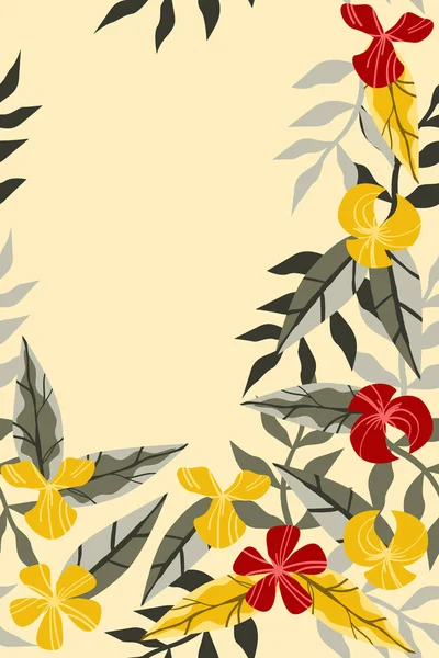 Flores Hojas Plantas Tropicales Ilustración Con Lugar Para Texto — Archivo Imágenes Vectoriales