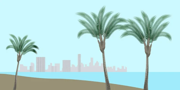 Palmy Moře Město Dálce Obzoru — Stockový vektor