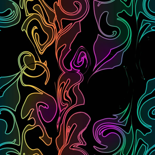 Абстрактный Бесшовный Рисунок Радужных Волнистых Линий Черном Фоне — стоковый вектор