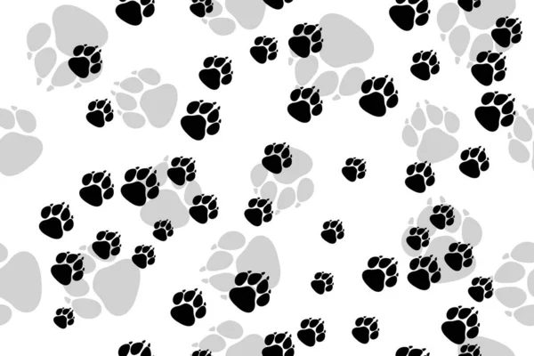 白色背景上的黑色和灰色宠物脚印 无缝矢量图案 — 图库矢量图片