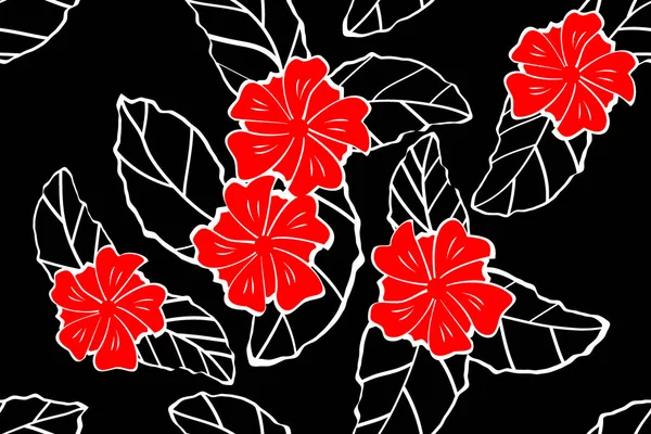 Fleurs Rouges Sur Fond Noir Motif Tricolore Sans Couture — Image vectorielle