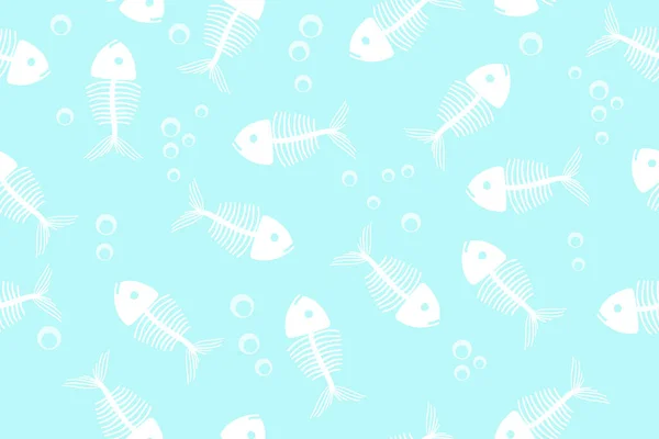 Eenvoudig Minimalistisch Patroon Skeletten Van Vissen Een Zachte Blauwe Achtergrond — Stockvector