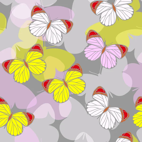 Papillons Sur Fond Gris Motif Vectoriel Sans Couture — Image vectorielle