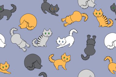 Gri, beyaz ve zencefilli kedi yavruları, kusursuz vektör deseni