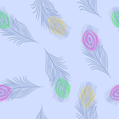 Hafif arkaplanda tavuskuşu tüyleri, kusursuz vektör deseni