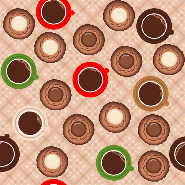 Runde Kekse Mit Dunkler Und Weißer Schokolade Und Tassen Kaffee — Stockvektor