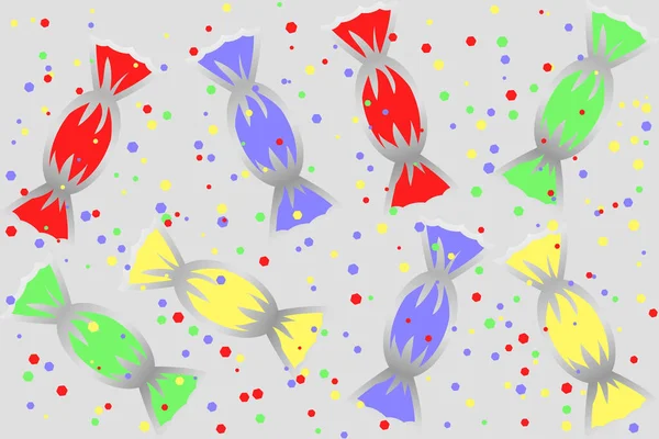 Bonbons Dans Des Emballages Colorés Des Paillettes — Image vectorielle