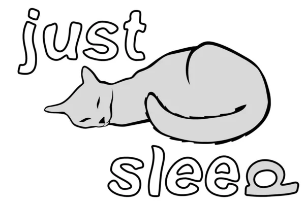 Schlafende Katze Und Die Worte Just Sleep Minimalistische Illustration Auf — Stockvektor