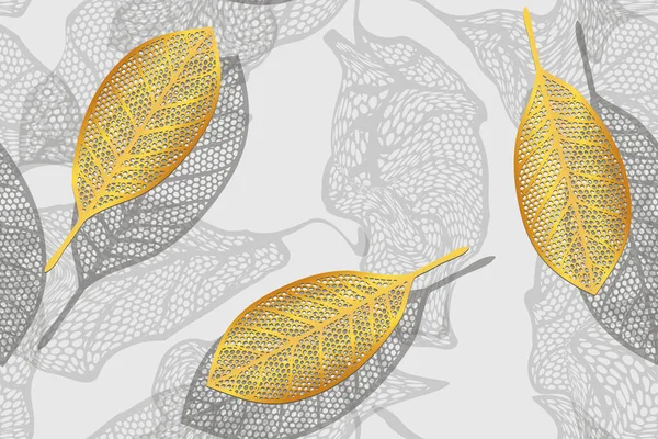 Luxus Durchbrochene Goldene Blätter Nahtloses Vektormuster — Stockvektor