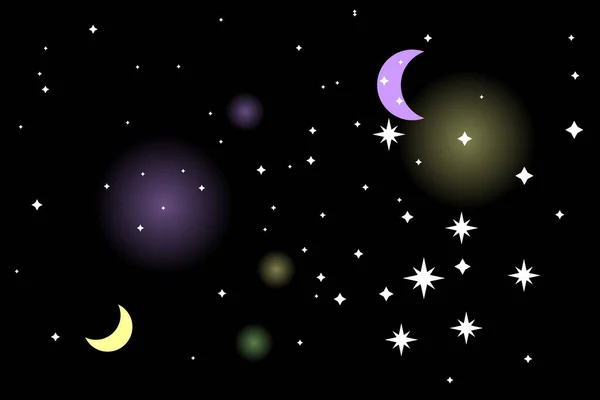 Nachthimmel Mit Zwei Monden Großen Und Kleinen Sternen Nahtlosem Muster lizenzfreie Stockillustrationen