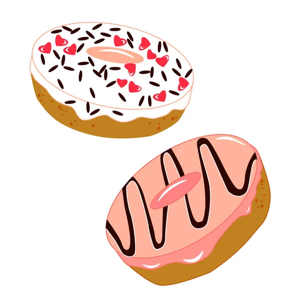 Illustration Deux Donuts Vecteurs Colorés Isolés Sur Fond Blanc Icônes — Image vectorielle