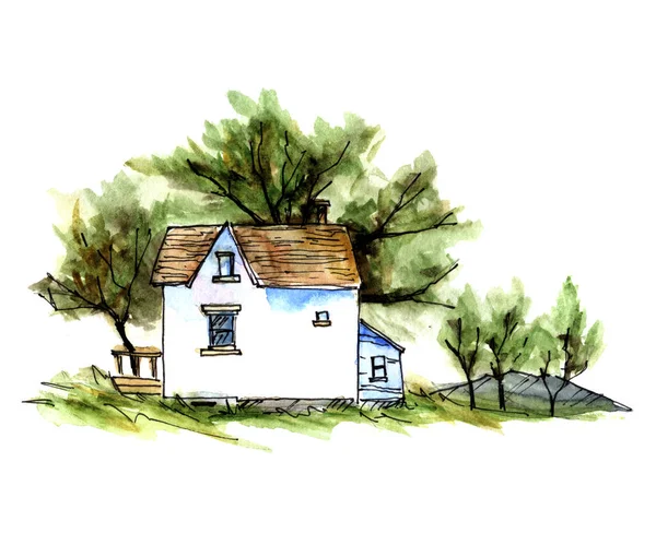 Country house hand drawn watercolor — Stock Photo, Image