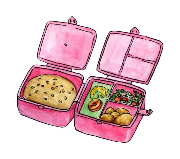 Caja de almuerzo doble dibujada a mano — Foto de Stock
