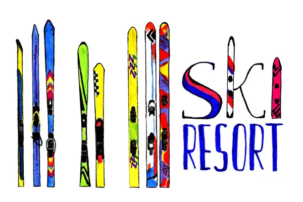 Domaine skiable lettrage et skis — Photo